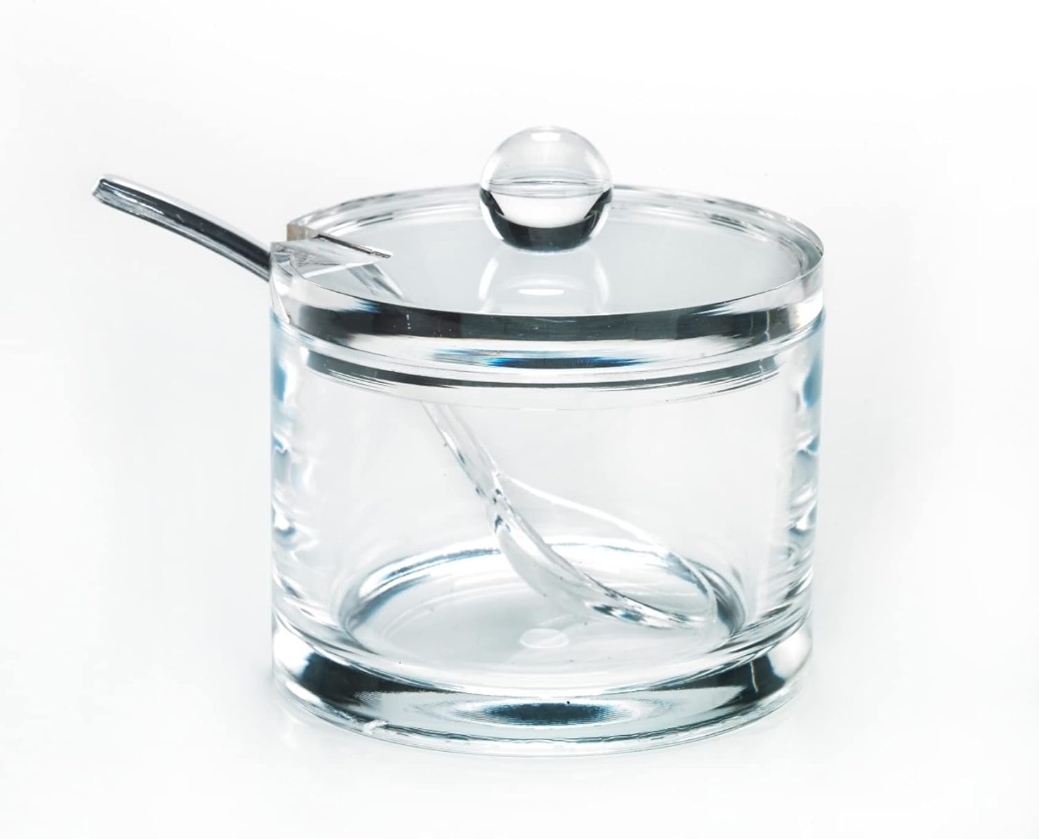 J&M DESIGN Clear Acrylic Sugar Bowl With Lid And Spoon For Coffee Bar Accessories, Cereal Bowls, Tea, Kitchen Countertop Canisters & Baking - 8 oz Container Jar Dispenser Holder - Dishwasher Safe