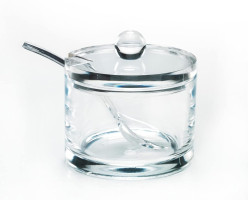 J&M DESIGN Clear Acrylic Sugar Bowl With Lid And Spoon For Coffee Bar Accessories, Cereal Bowls, Tea, Kitchen Countertop Canisters & Baking - 8 oz Container Jar Dispenser Holder - Dishwasher Safe