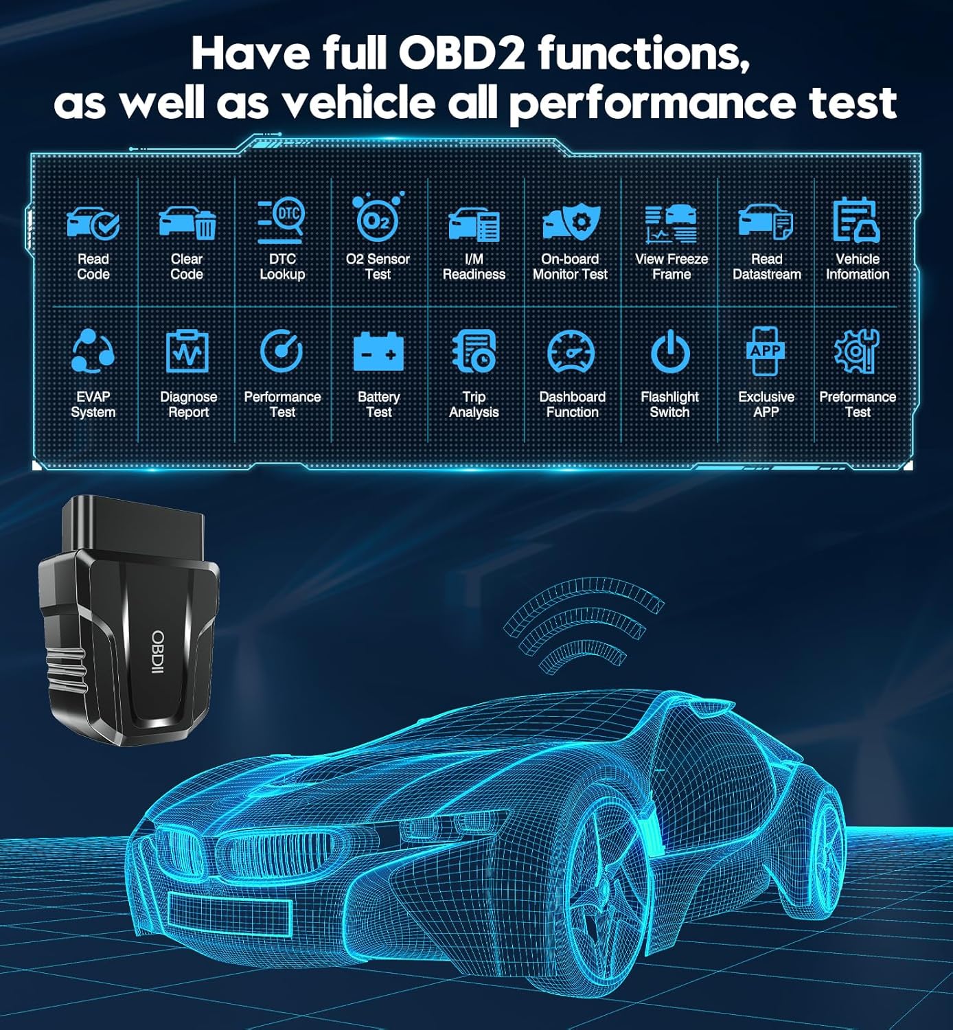 OBD2 Scanner Reader Bluetooth Wireless Auto Diagnostic Scan Tool for iOS & Android for Performance Test Bluetooth 5.4 Car Check Engine Car Code Reader, Clear Error Code Live Data Reset Exclusive APP black