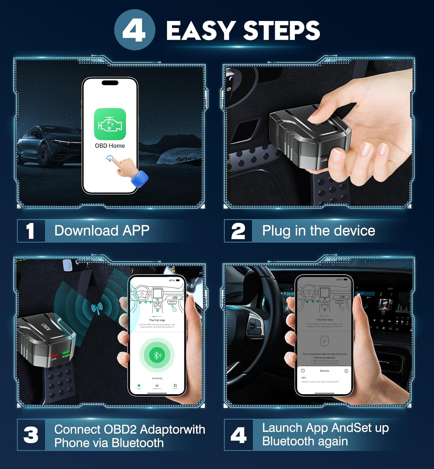 OBD2 Scanner Reader Bluetooth Wireless Auto Diagnostic Scan Tool for iOS & Android for Performance Test Bluetooth 5.4 Car Check Engine Car Code Reader, Clear Error Code Live Data Reset Exclusive APP black