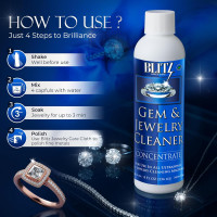 Blitz Gem & Jewelry Cleaner Liquid Concentrate for Gold, Silver, Platinum Jewelry Cleans Non-Porous, Precious & Semi-Precious Stones Non-Toxic, Non-Abrasive, Planet Friendly Made in USA 8oz (2 Pack) Concentrate 8 Ounces (Pack of 2)