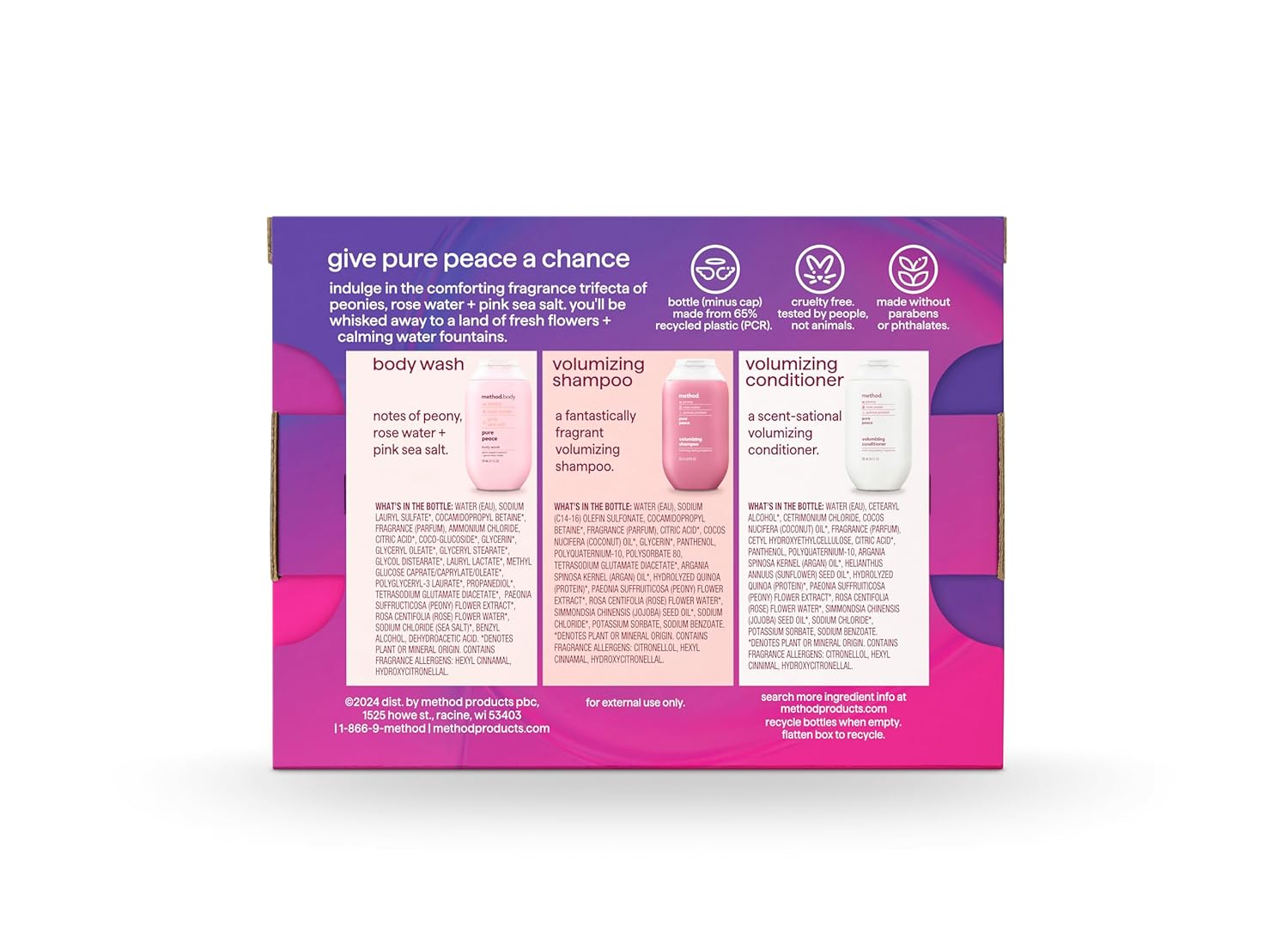 Method Body Wash and Hair Care Gift Set, Pure Peace, 3.4 oz Travel Size Bottles