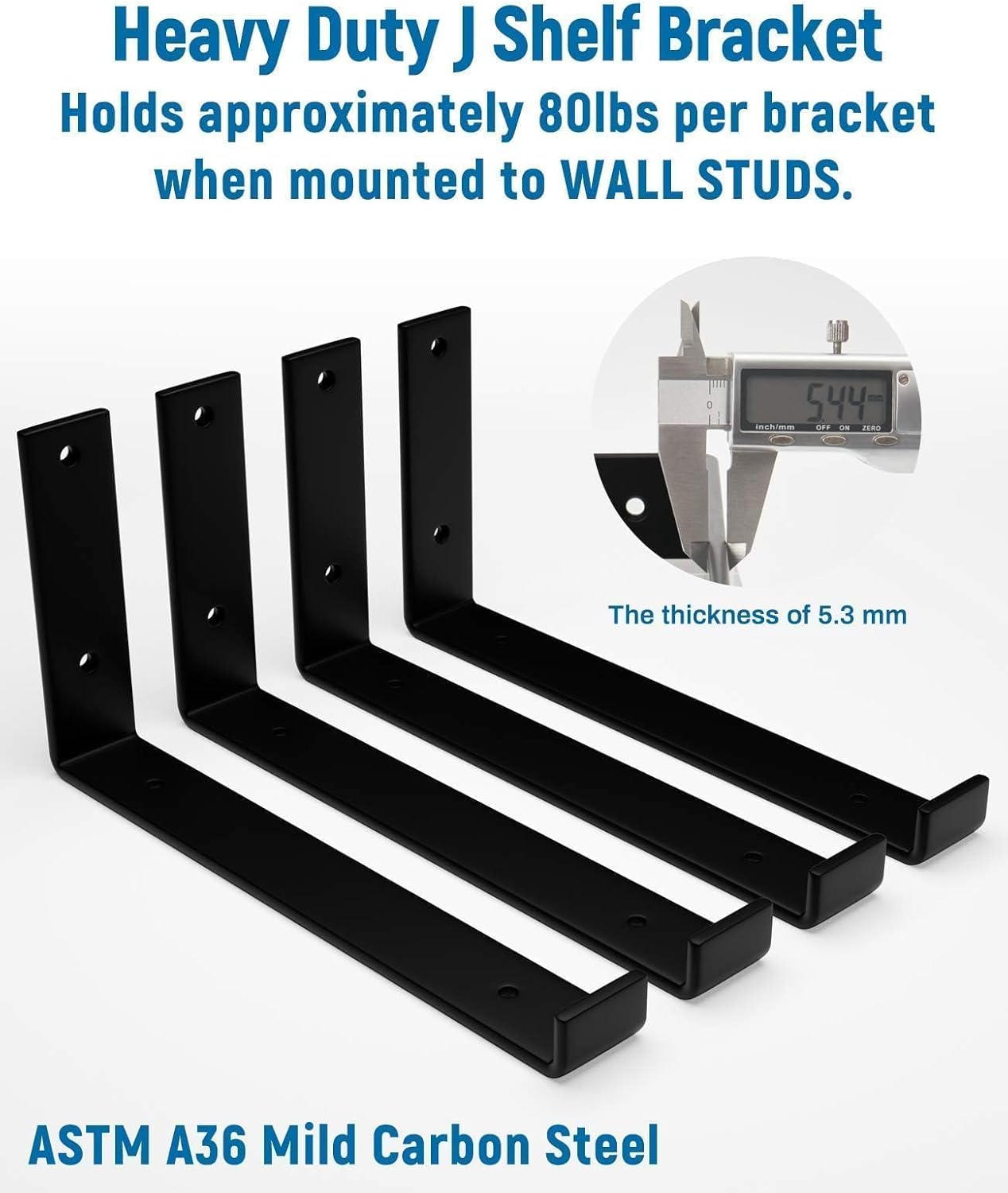 LEOPO Shelf Brackets 12 inch, 4-Pack 1/5 inch Thick Heavy Duty Industrial Bracket for DIY Floating Shelf Support, Black Coated Wall Shelf Support 11.25” x 6” x 1.5” 11.25“ black-4 pack