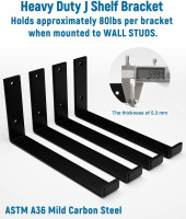 LEOPO Shelf Brackets 12 inch, 4-Pack 1/5 inch Thick Heavy Duty Industrial Bracket for DIY Floating Shelf Support, Black Coated Wall Shelf Support 11.25” x 6” x 1.5” 11.25“ black-4 pack