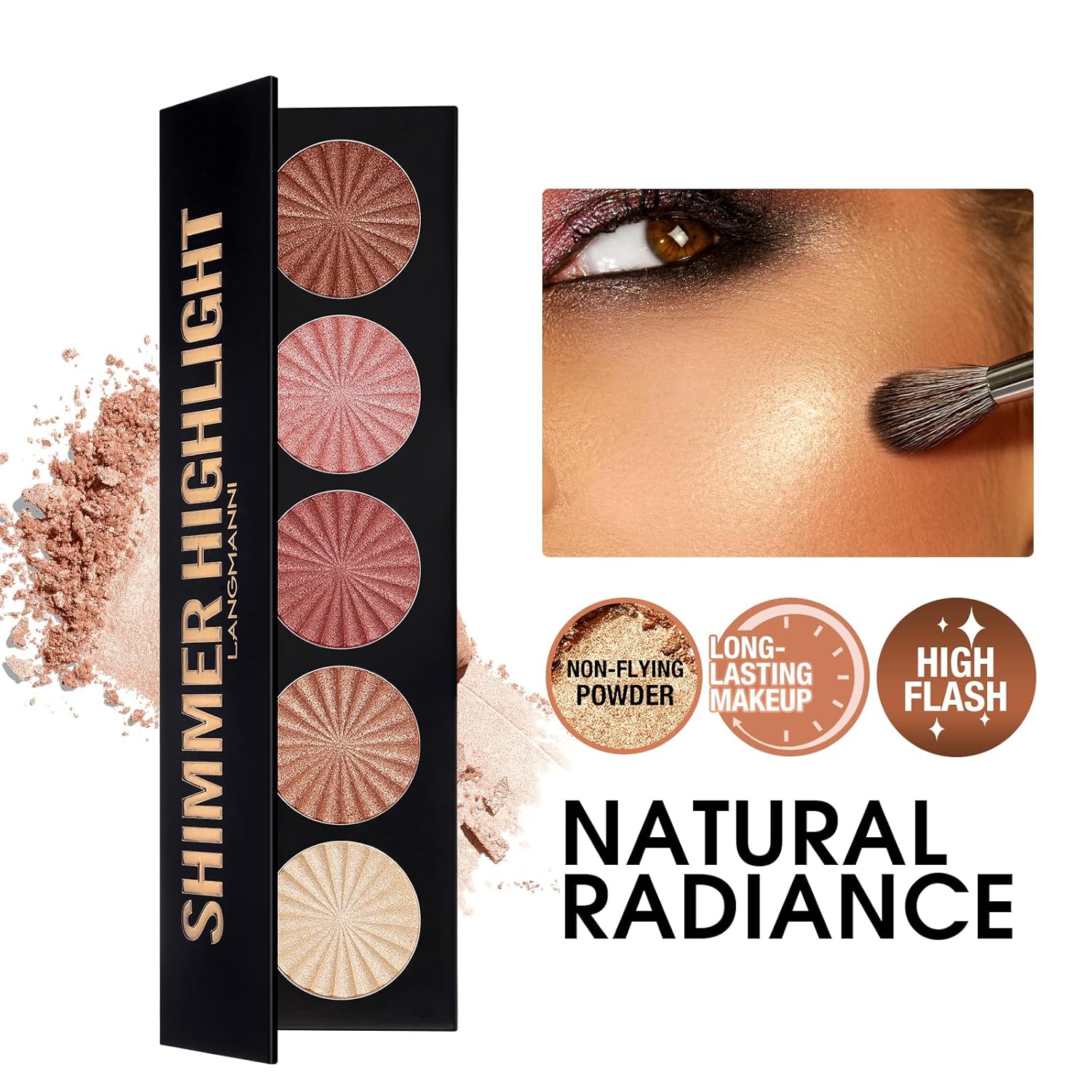 Highlighter Powder Palette, Makeup Palette Facial Bronzers Illuminator Palette Highlighter Baked Waterproof Long Lasting Brilliant Lighten Skin Color (5 Color, 1 Count (Pack of 1)) 5 Color 3.53 Ounce (Pack of 1)