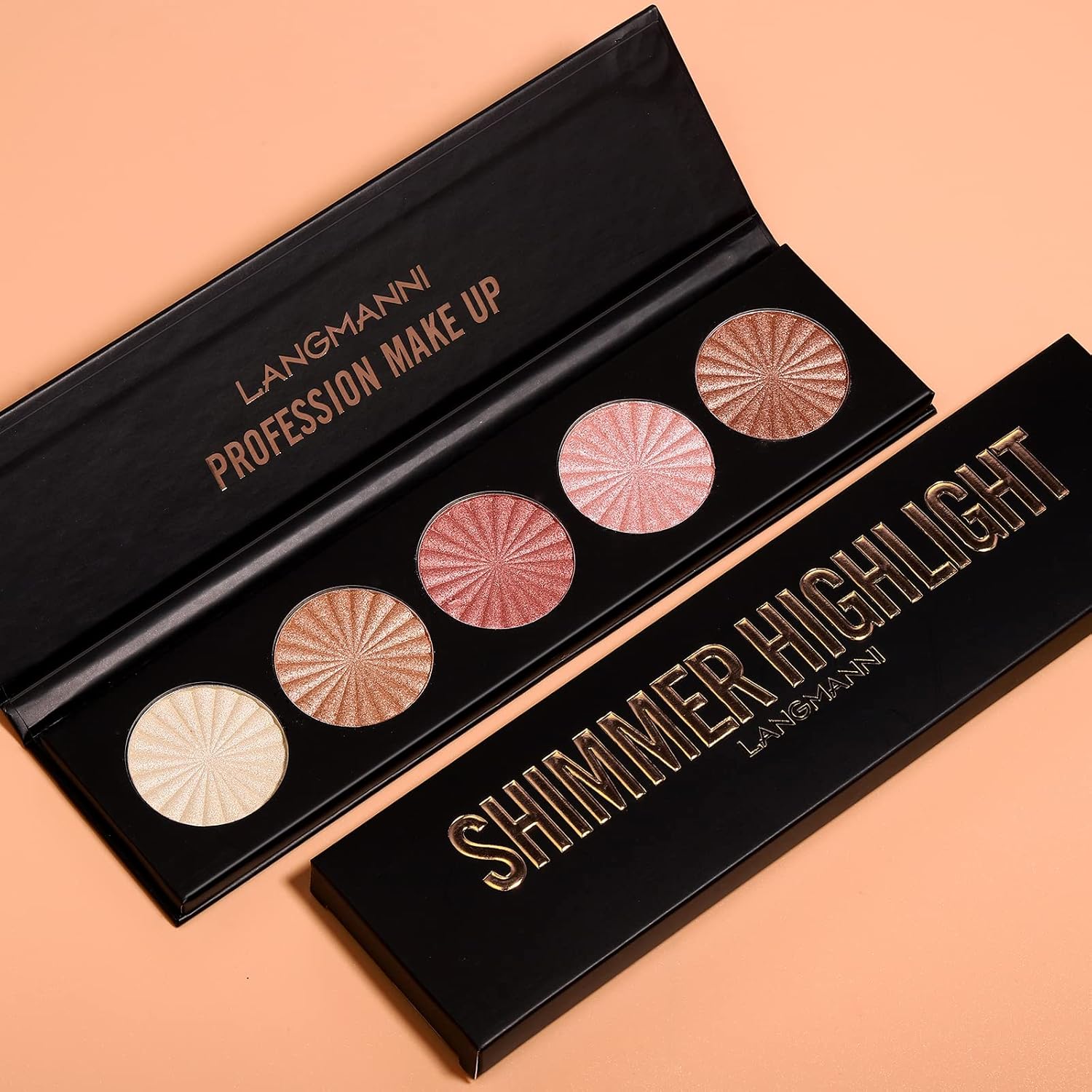 Highlighter Powder Palette, Makeup Palette Facial Bronzers Illuminator Palette Highlighter Baked Waterproof Long Lasting Brilliant Lighten Skin Color (5 Color, 1 Count (Pack of 1)) 5 Color 3.53 Ounce (Pack of 1)
