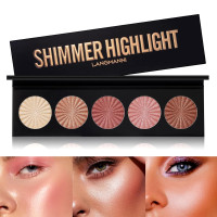 Highlighter Powder Palette, Makeup Palette Facial Bronzers Illuminator Palette Highlighter Baked Waterproof Long Lasting Brilliant Lighten Skin Color (5 Color, 1 Count (Pack of 1)) 5 Color 3.53 Ounce (Pack of 1)