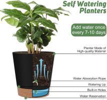 Indoor Self Watering Planters with Drainage Holes and Saucers, 8, 7, 6.5, 6, 5.5, 5 Inches, Black, 6 Pots 8+7+6.5+6+5.5+5 inch Black