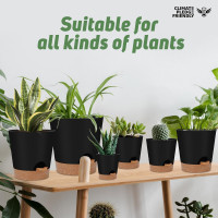 Indoor Self Watering Planters with Drainage Holes and Saucers, 8, 7, 6.5, 6, 5.5, 5 Inches, Black, 6 Pots 8+7+6.5+6+5.5+5 inch Black