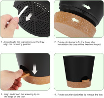 Indoor Self Watering Planters with Drainage Holes and Saucers, 8, 7, 6.5, 6, 5.5, 5 Inches, Black, 6 Pots 8+7+6.5+6+5.5+5 inch Black