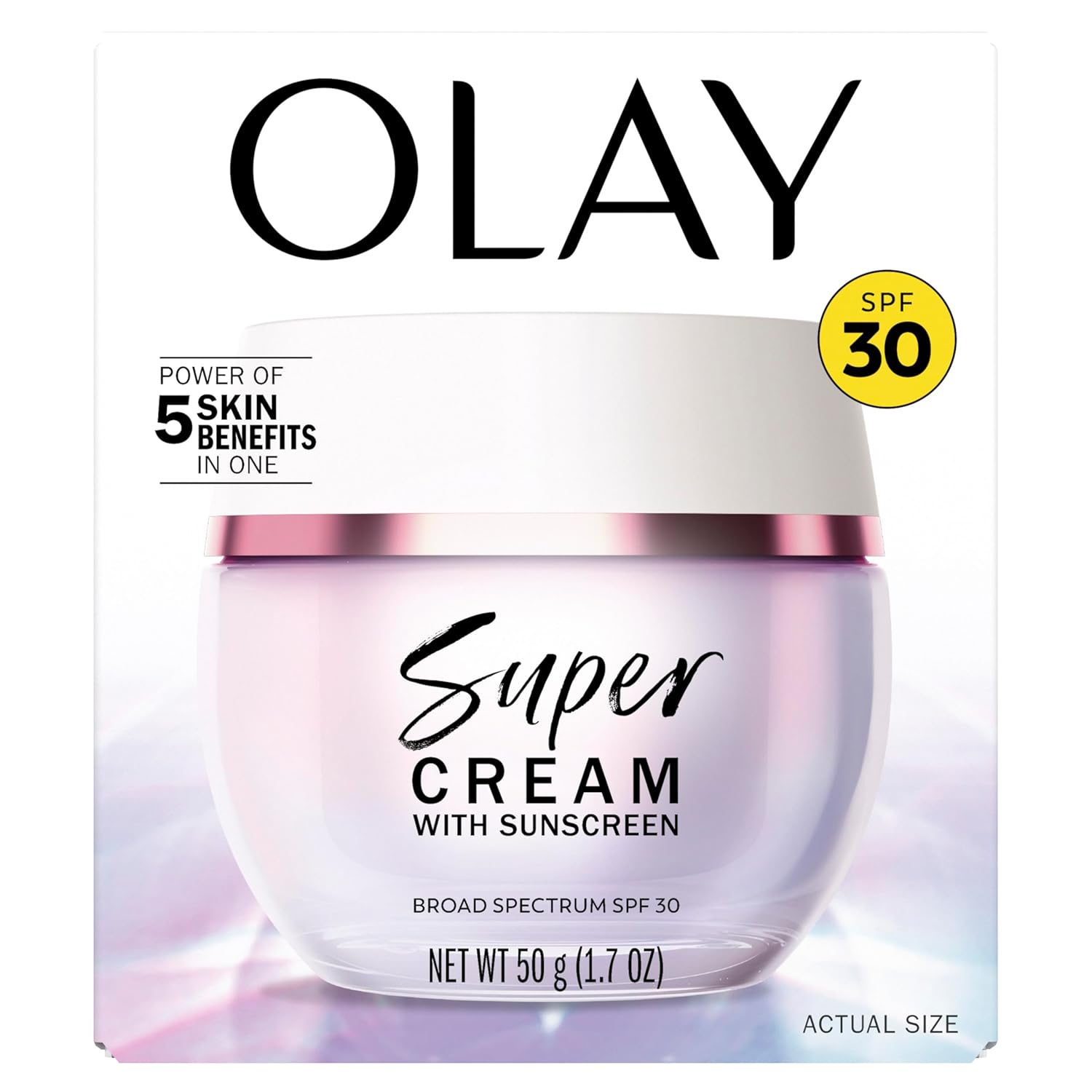Olay Super Cream with Sunscreen SPF 30, Lightweight Face Moisturizer with Sun Protection, 5-in-1 Skin Care Benefits - Hydrating, Brightening, Firming - Niacinamide, Vitamin C, Collagen Peptide, 1.7 oz 1.7 Fl Oz (Pack of 1)