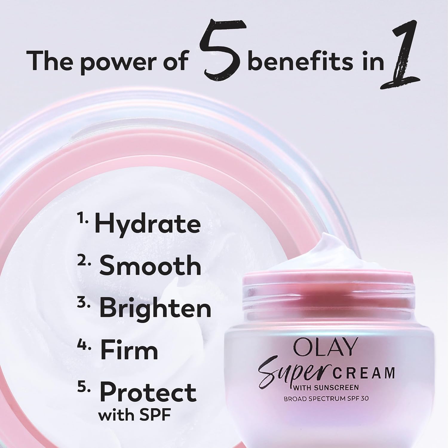 Olay Super Cream with Sunscreen SPF 30, Lightweight Face Moisturizer with Sun Protection, 5-in-1 Skin Care Benefits - Hydrating, Brightening, Firming - Niacinamide, Vitamin C, Collagen Peptide, 1.7 oz 1.7 Fl Oz (Pack of 1)