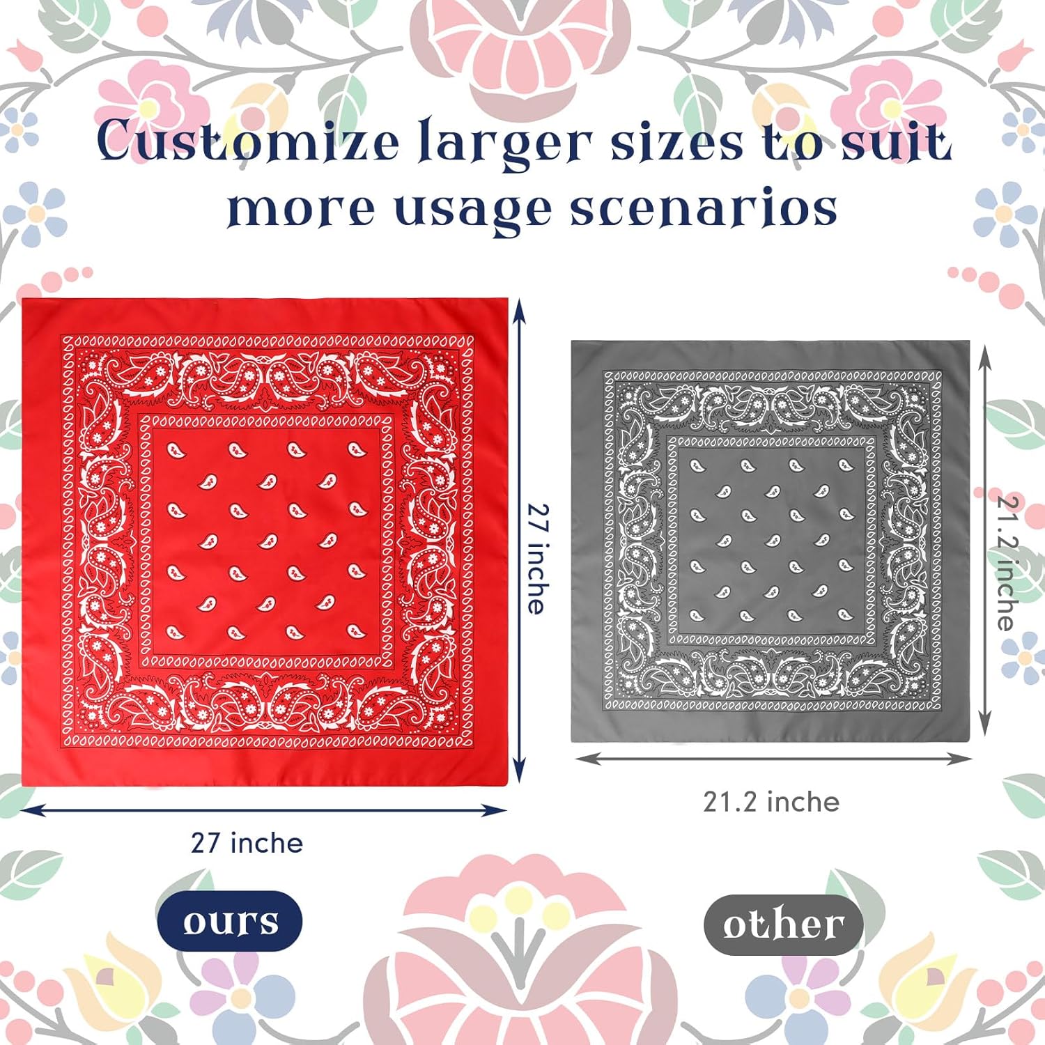Handepo 12 Pack X Large Bandanas 27 x 27 Inch Paisley Pattern Pure Cotton Bandana Scarf for Men Women Cowboy(Multicolor)
