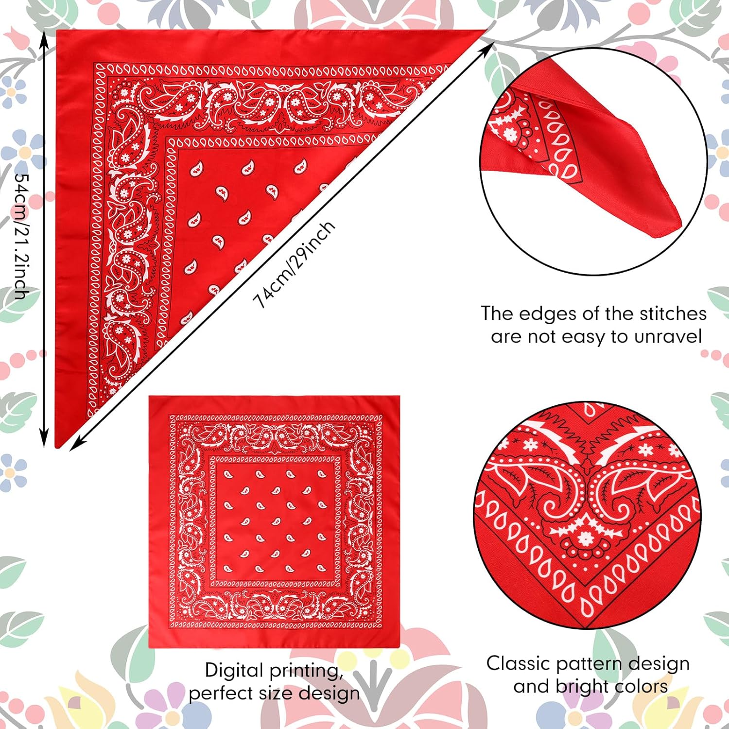 Handepo 12 Pack X Large Bandanas 27 x 27 Inch Paisley Pattern Pure Cotton Bandana Scarf for Men Women Cowboy(Multicolor)