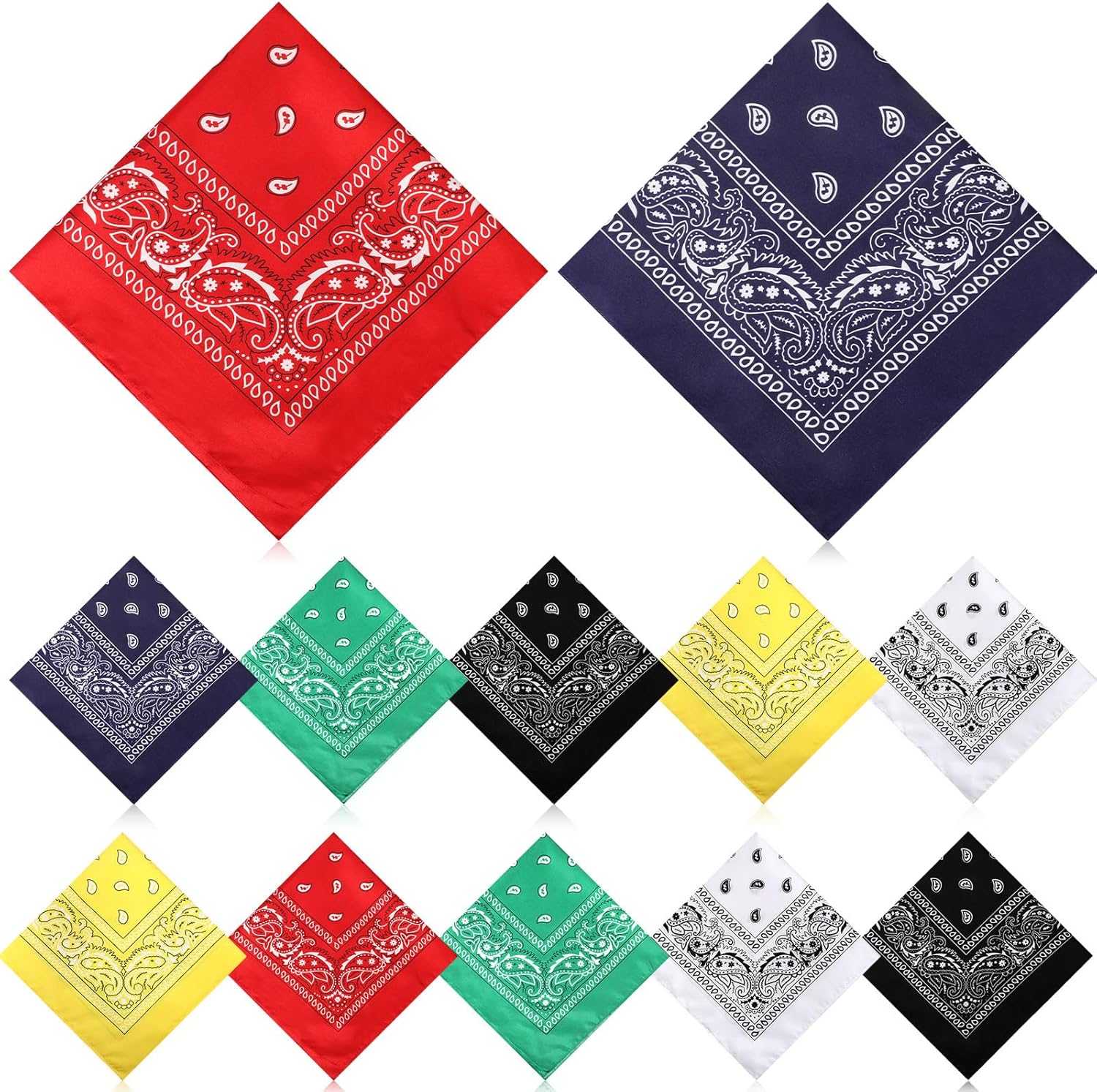 Handepo 12 Pack X Large Bandanas 27 x 27 Inch Paisley Pattern Pure Cotton Bandana Scarf for Men Women Cowboy(Multicolor)