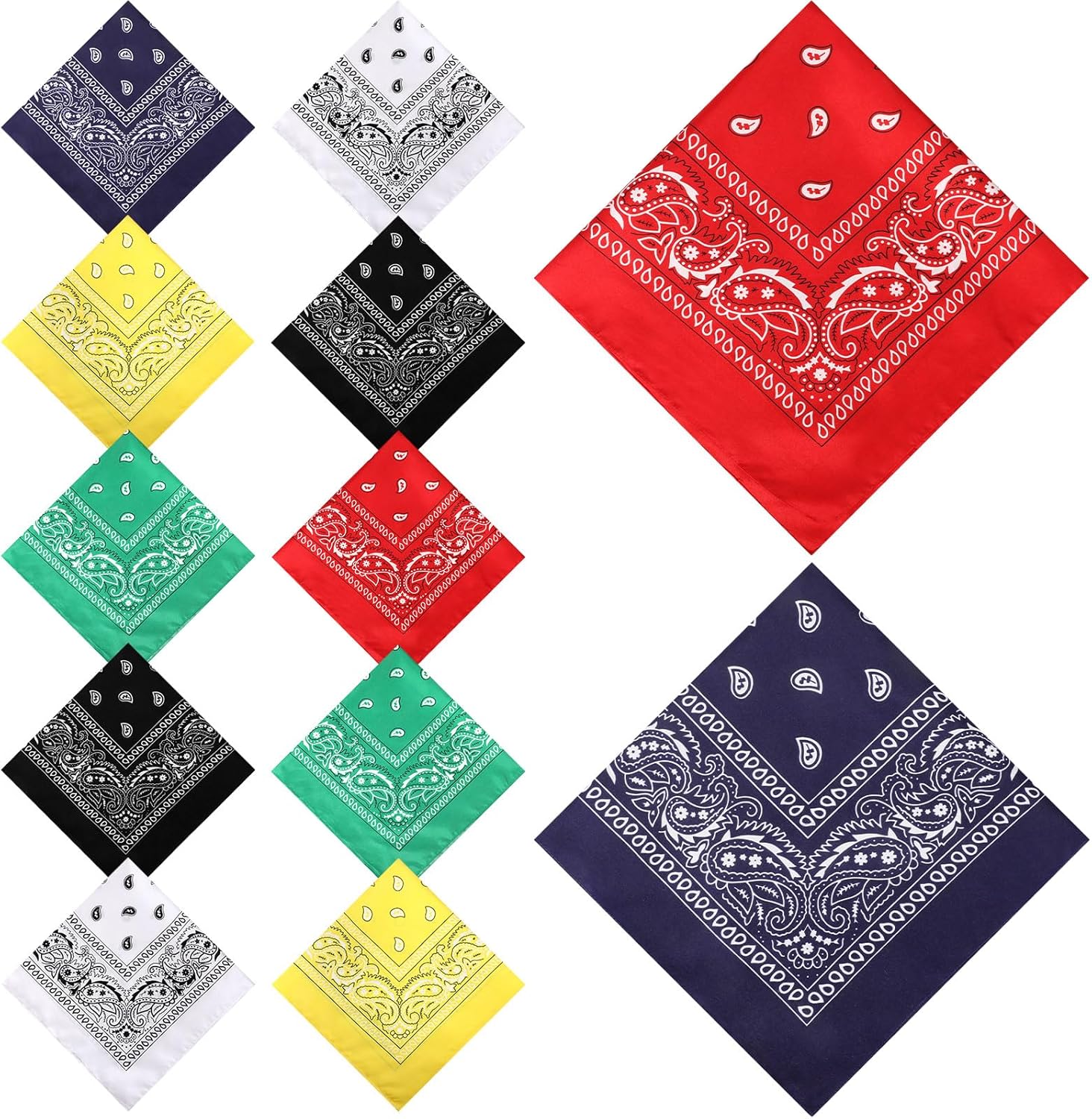 Handepo 12 Pack X Large Bandanas 27 x 27 Inch Paisley Pattern Pure Cotton Bandana Scarf for Men Women Cowboy(Multicolor)