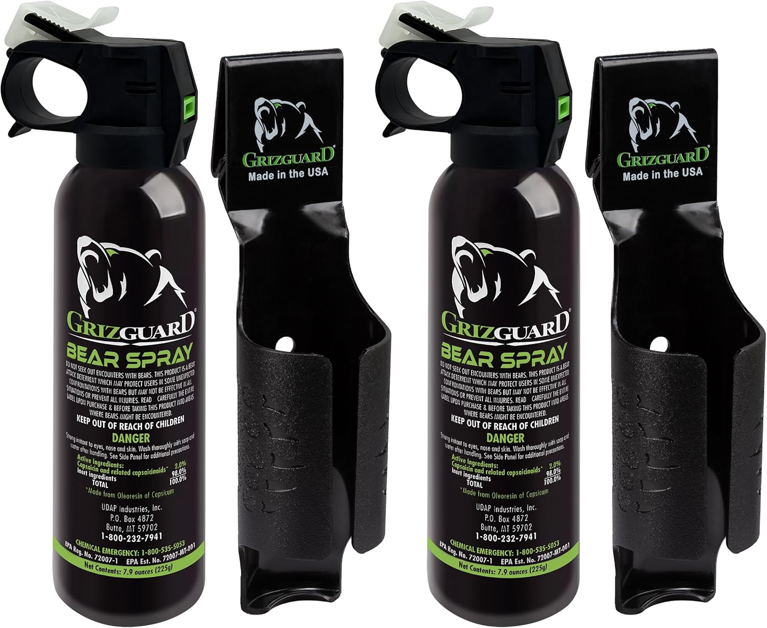 Maximum Strength Bear Spray (2 Pack) - Strongest Formula Allowed by EPA, Includes (2) Griz Guard Holsters