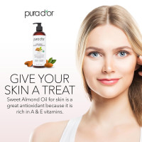 PURA D'OR 16 Oz ORGANIC Sweet Almond Oil - 100% Pure & Natural USDA Certified Cold Pressed Carrier Oil For DIY Beauty - Non-Greasy, Unscented, Hexane Free Moisturizer - Massage Oil For Hair & Skin 16 Fl Oz (Pack of 1)
