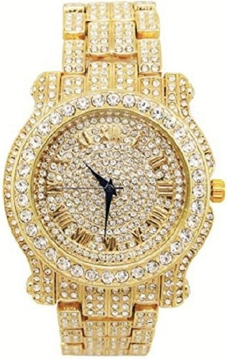 Charles Raymond Bling-ed Out Silver Round Luxury Mens Watch w/Bling-ed Out Bracelet - L0504B gold