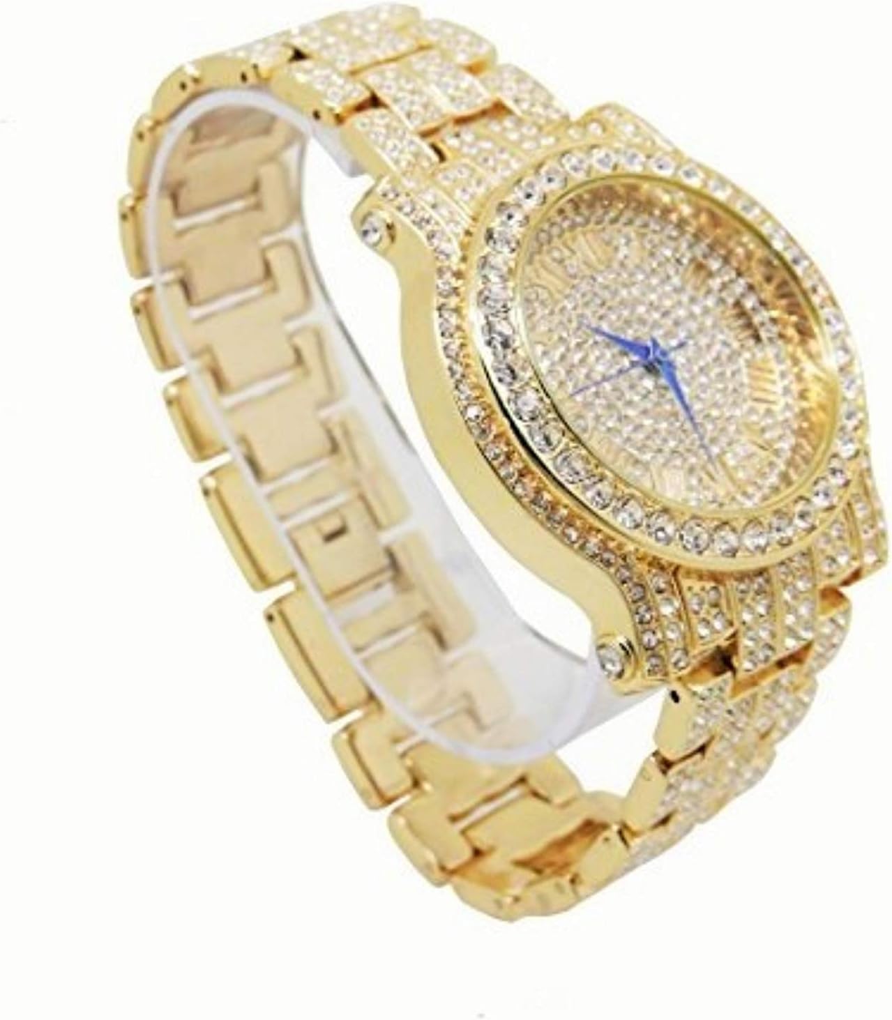 Charles Raymond Bling-ed Out Silver Round Luxury Mens Watch w/Bling-ed Out Bracelet - L0504B gold