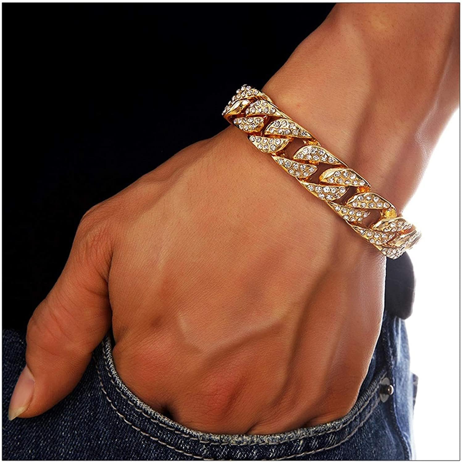Charles Raymond Bling-ed Out Silver Round Luxury Mens Watch w/Bling-ed Out Bracelet - L0504B gold