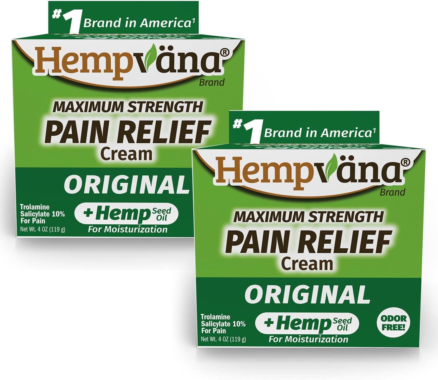 Hempvana Relief Cream 2 Pack with Seed Extract - Relieves Inflammation, Muscle, Joint, Back, Knee, Nerves and Arthritis – Made in USA 4oz Paraben Free, Vegan, Cruelty-Free As Seen On TV