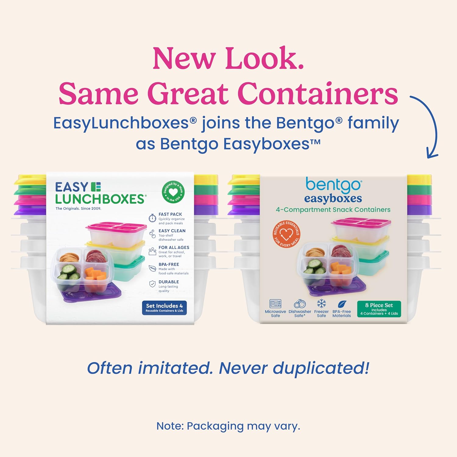 Bentgo Easyboxes 4-Compartment Snack Containers - 8-Piece Set with 4 Trays & 4 Custom-Fit Lids to Seal in Freshness - Reusable Food Storage & Meal Prep Bento BPA-Free Containers (Brights) Brights 4-Compartment Snack Containers