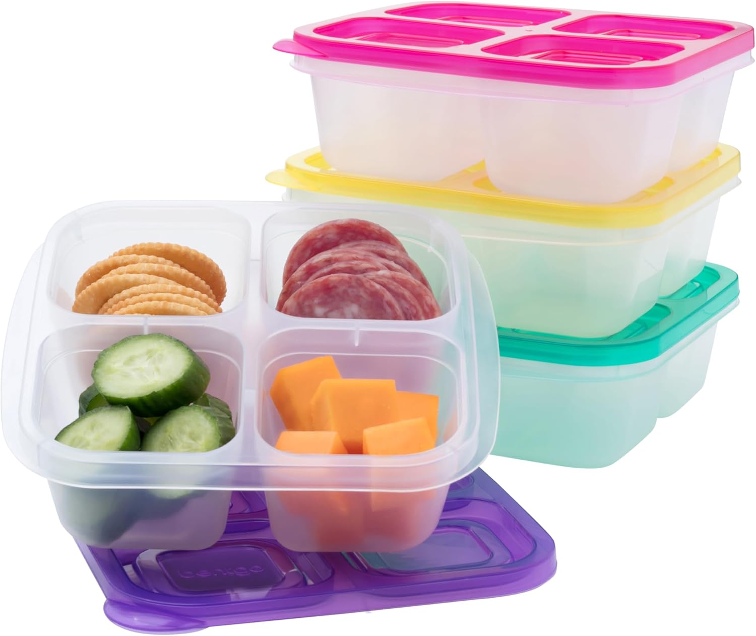Bentgo Easyboxes 4-Compartment Snack Containers - 8-Piece Set with 4 Trays & 4 Custom-Fit Lids to Seal in Freshness - Reusable Food Storage & Meal Prep Bento BPA-Free Containers (Brights) Brights 4-Compartment Snack Containers