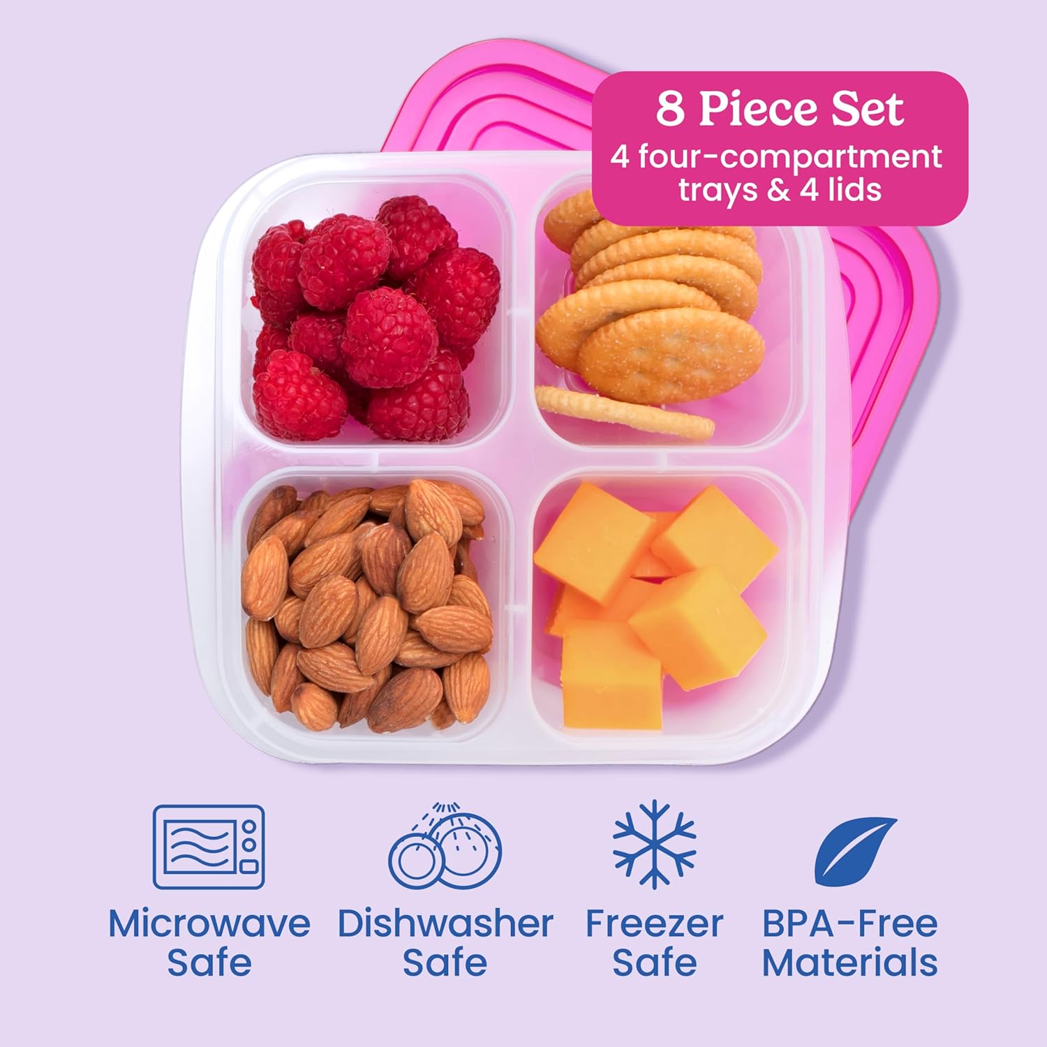 Bentgo Easyboxes 4-Compartment Snack Containers - 8-Piece Set with 4 Trays & 4 Custom-Fit Lids to Seal in Freshness - Reusable Food Storage & Meal Prep Bento BPA-Free Containers (Brights) Brights 4-Compartment Snack Containers