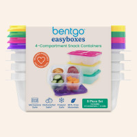 Bentgo Easyboxes 4-Compartment Snack Containers - 8-Piece Set with 4 Trays & 4 Custom-Fit Lids to Seal in Freshness - Reusable Food Storage & Meal Prep Bento BPA-Free Containers (Brights) Brights 4-Compartment Snack Containers