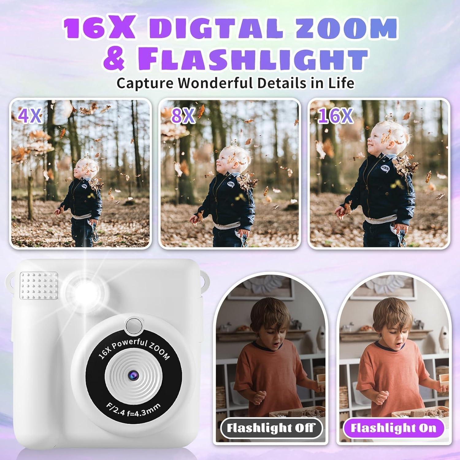 Kids Camera Instant Print, Safe Toddler Camera, HD Digital Cameras 16X Digital Zoom & 32G SD Card, 2.4‘’Screen Instant Print Cameras for Kids, 4 5 6 7 8 9 10 Year Old Girl & Boy Birthday Gifts, White