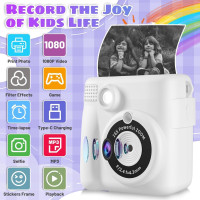 Kids Camera Instant Print, Safe Toddler Camera, HD Digital Cameras 16X Digital Zoom & 32G SD Card, 2.4‘’Screen Instant Print Cameras for Kids, 4 5 6 7 8 9 10 Year Old Girl & Boy Birthday Gifts, White
