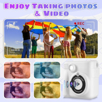 Kids Camera Instant Print, Safe Toddler Camera, HD Digital Cameras 16X Digital Zoom & 32G SD Card, 2.4‘’Screen Instant Print Cameras for Kids, 4 5 6 7 8 9 10 Year Old Girl & Boy Birthday Gifts, White