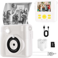 Kids Camera Instant Print, Safe Toddler Camera, HD Digital Cameras 16X Digital Zoom & 32G SD Card, 2.4‘’Screen Instant Print Cameras for Kids, 4 5 6 7 8 9 10 Year Old Girl & Boy Birthday Gifts, White
