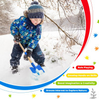 Theefun Kids Garden Tool Set: Safe Toddler Size Hoe, Rake, Shovel, Leaf Rake, Broom 5-Piece Kids Gardening Tools with Wooden Handle and Metal Head for Child Christmas Outdoor Toys Gift for Boys Girls