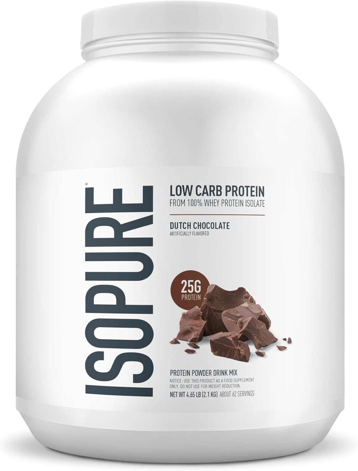 Isopure Low Carb 100% Pure Whey Isolate Protein Powder, Lactose Free, Gluten Free, With Vitamins, Dutch Chocolate, 25g Protein Per Serving, 4.5 Lbs, 62 Servings (Packaging May Vary) Dutch Chocolate 62 Servings (Pack of 1)