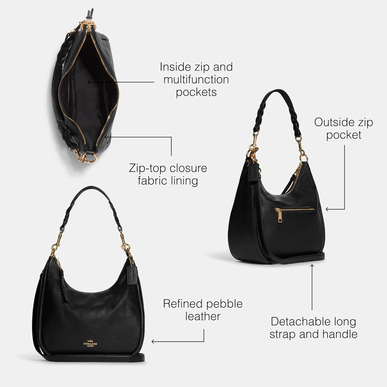 Coach Unisex Jules Hobo Black One Size