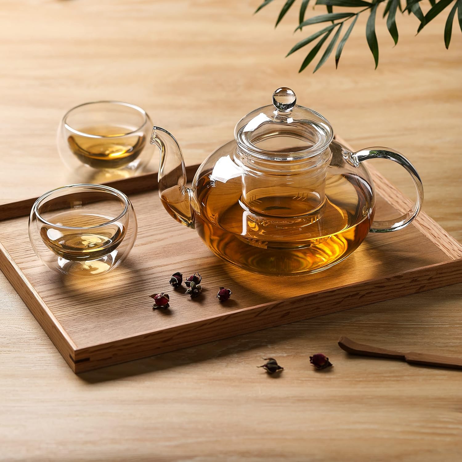 CNGLASS Glass Teapot Stovetop Safe,Clear Teapot with Removable Infuser 20.3 oz,Loose Leaf and Blooming Tea Maker 20.3oz Teapot