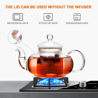 CNGLASS Glass Teapot Stovetop Safe,Clear Teapot with Removable Infuser 20.3 oz,Loose Leaf and Blooming Tea Maker 20.3OZ