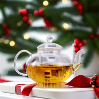 CNGLASS Glass Teapot Stovetop Safe,Clear Teapot with Removable Infuser 20.3 oz,Loose Leaf and Blooming Tea Maker 20.3OZ