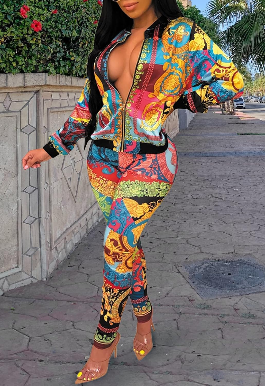 YouSexy 2 Piece Legging Pant Sets for Women Floral Print Long Sleeve Tracksuits Outfits Multicolor-zz Small