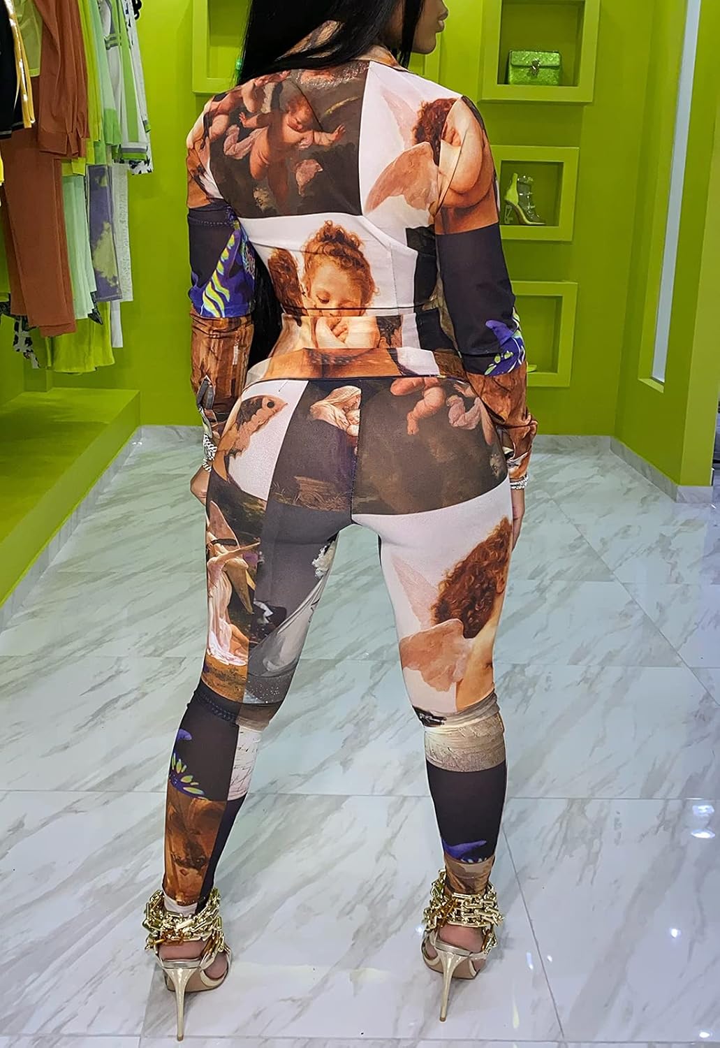 YouSexy 2 Piece Legging Pant Sets for Women Floral Print Long Sleeve Tracksuits Outfits 10588brown Small