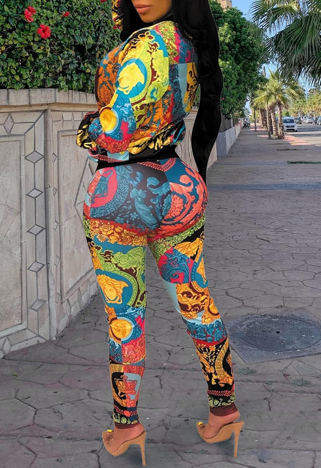 YouSexy 2 Piece Legging Pant Sets for Women Floral Print Long Sleeve Tracksuits Outfits Multicolor-zz Small