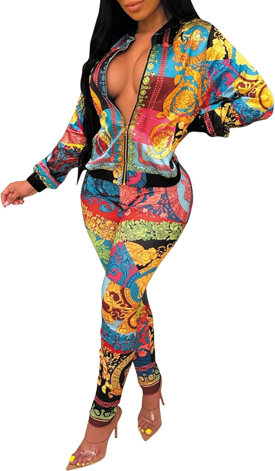 YouSexy 2 Piece Legging Pant Sets for Women Floral Print Long Sleeve Tracksuits Outfits