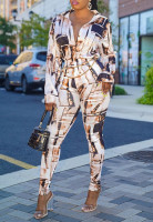 YouSexy 2 Piece Legging Pant Sets for Women Floral Print Long Sleeve Tracksuits Outfits Ak-beige Small