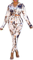 YouSexy 2 Piece Legging Pant Sets for Women Floral Print Long Sleeve Tracksuits Outfits Ak-beige Small