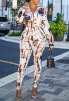 YouSexy 2 Piece Legging Pant Sets for Women Floral Print Long Sleeve Tracksuits Outfits Ak-beige Small