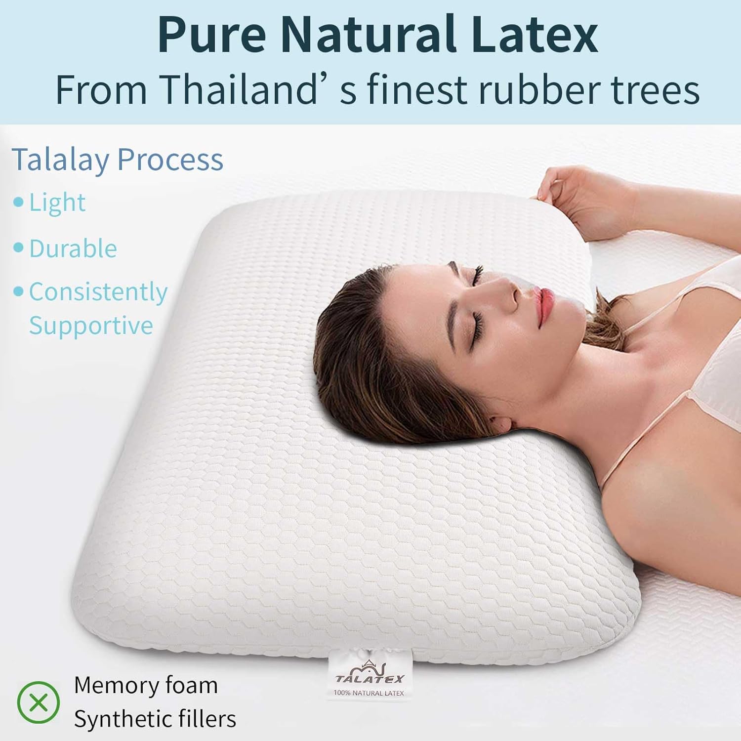 Talatex Talalay Ultra Slim 100% Natural Premium Latex Pillow, Ultra Thin Flat Pillow for Stomach and Back Sleepers Helps Cervical Neck Alignment and Deeper Sleep, No Memory Foam Chemicals（2.7