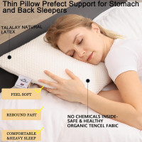 Talatex 100% Natural Premium Thin Latex Pillow, Ultra Thin Pillows, Flat Pillows for Sleeping Helps Relieve Pressure, No Memory Foam Chemicals, Perfect Package Best Gift (2.7
