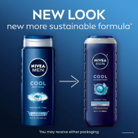 Nivea Men Cool Body Wash, Icy Menthol and Yuzu Scent, 3-in-1 Men's Body Wash, Face and Hair, Paraben Free, pH-Skin Friendly, 16.9 Fl Oz Bottle, Pack of 3